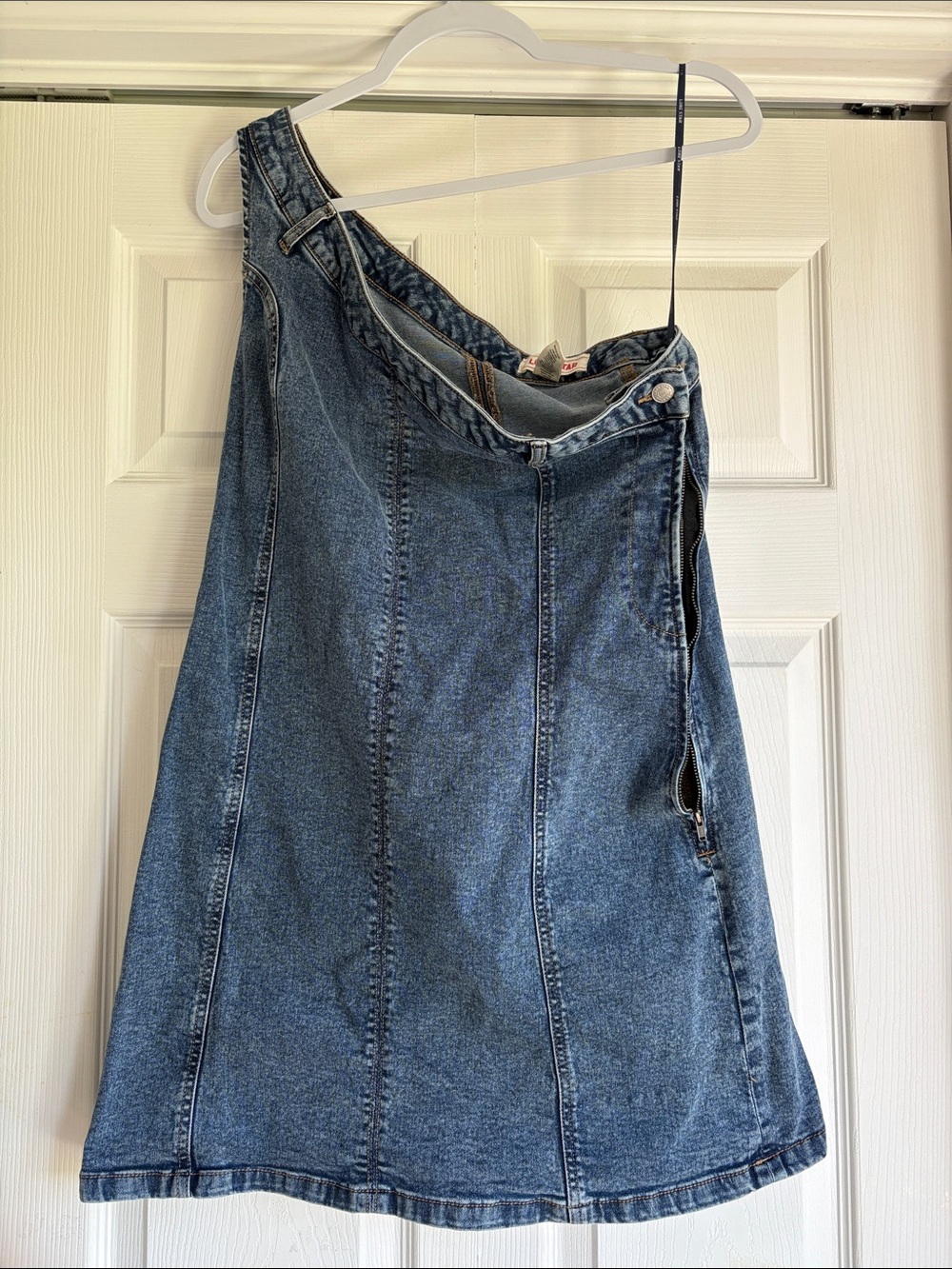 Denim One-Shoulder Mini Dress